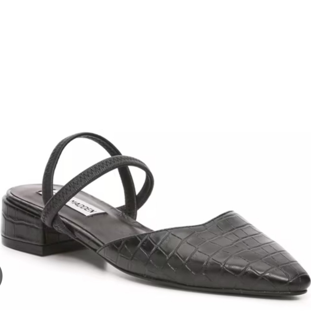 STEVE MADDEN Daid slingback black crocodile kitten heel flats